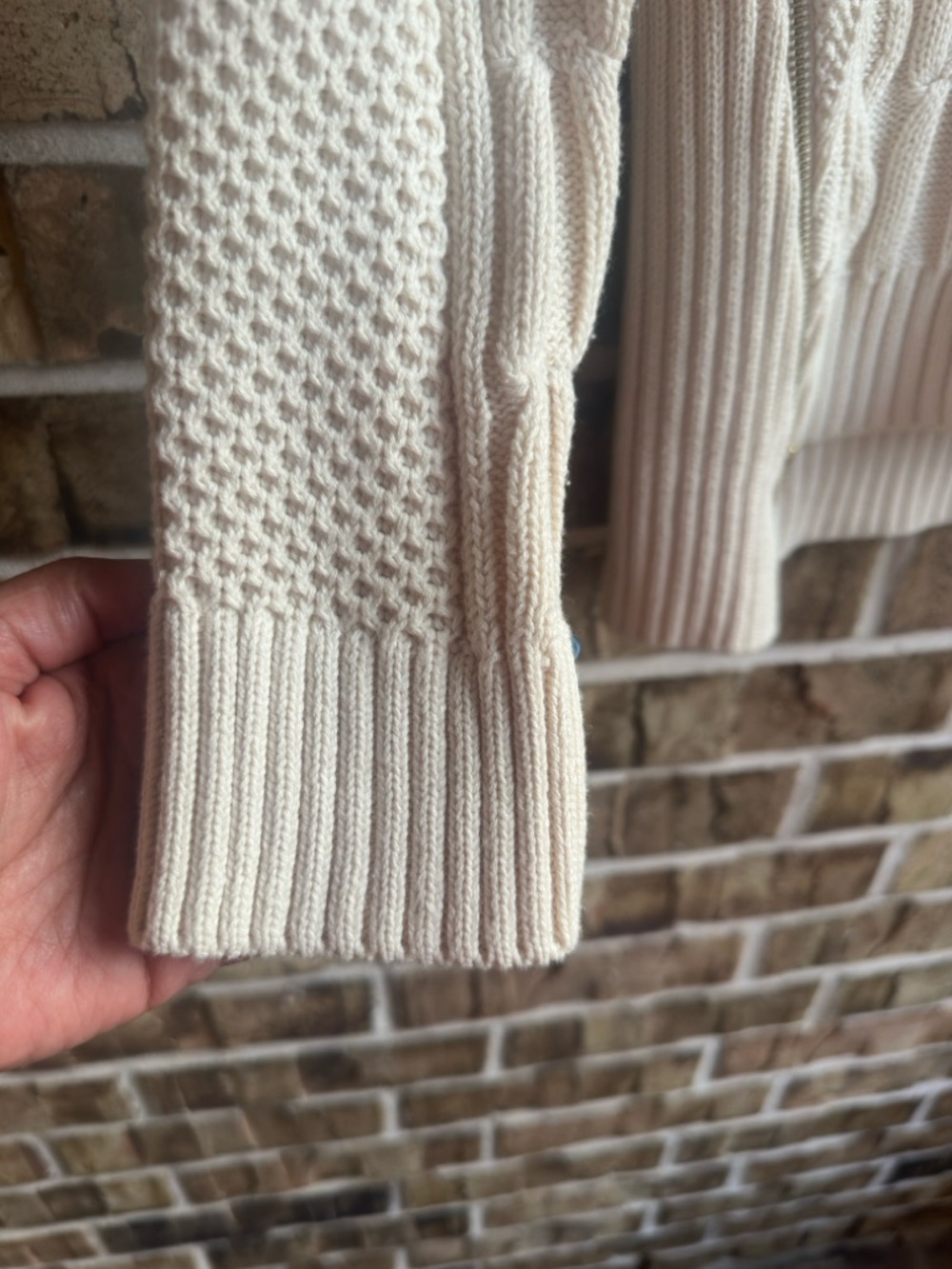 Cabi Cream Cable & Seed-Stitch Crewneck Sweater View 6